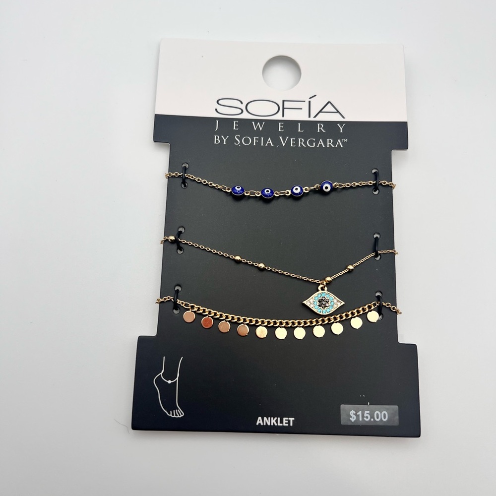 5/$25 Sofia by Sofia Vergara Gold anklet set